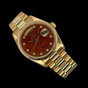 Rolex Day-Date 18K Gelbgold Wood-Dial Diamanten Zubehör Ref.18038