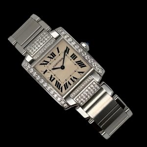 Cartier Tank Française Stahl Brillanten Box Papiere Ref. W4TA0009